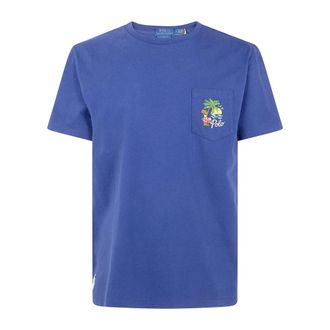 Polo Ralph Lauren Tops, Heren, Blauw, M, Katoen, Katoenen T-shirt met tropische geborduurde grafische print