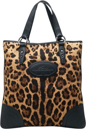 Dolce & Gabbana Beige Black Leather Canvas Tote Bag (Pre-Owned)