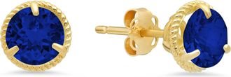 MAX + STONE 14k Yellow Gold Roped Halo Gemstone Round Stud Earrings for Women 6mm