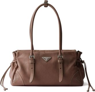 Prada Borsa tote in pelle con logo - Marrone