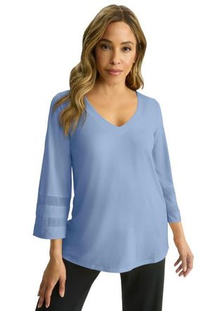 Jessica London Stretch Knit Mesh Inset Sleeve Tunic in Azure Mist at Nordstrom, Size 20