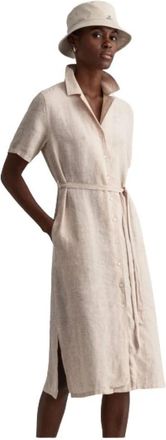 GANT Linnen Chambray Overhemdjurk - Dames - Shirt Kleedjes - Beige - XS - Linnen - Kleedjes