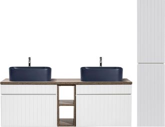 Petits Meubles Conjunto mueble lavabo doble 140cm tableros laminados blanco