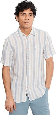 Faherty Short Sleeve Palma Linen Shirt Mens Clothing Island Blue Stripe : 2XL