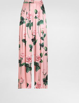Dolce & Gabbana Silk Pajama Pants With Rose Print - Woman Pants And Shorts Print 38