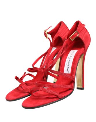 Dolce & Gabbana Red Calf Suede Strappy Heels Sandals Womens Shoes (Pre-Owned)