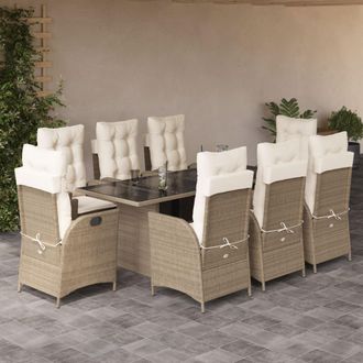 vidaXL Set Comedor De Jard&iacute;n 9 Pzas Con Cojines Rat&aacute;n Sint&eacute;tico Beige Vidaxl