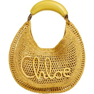 Chlo&eacute; Summer Banana Crochet Raffia Hobo Bag in Radiant Yellow at Nordstrom