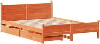 vidaXL Cama Sin Colch&oacute;n Madera Maciza Pino Marr&oacute;n Cera 150x200 Cm Vidaxl