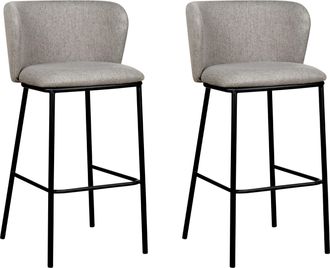 Beliani Conjunto De 2 Sillas De Bar Modernas Taburetes Asiento Tapizado Poli&eacute;ster Sin Reposabrazos Respaldo Curvo Patas Negras Gris Mina