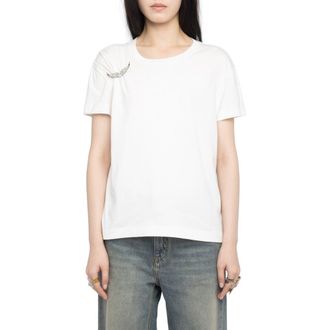 Zadig&Voltaire Suza Rhinestone Wing Pin Cotton T-Shirt in Judo at Nordstrom, Size X-Small
