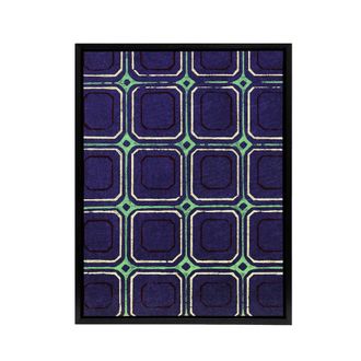 Artery8 Geometric Blue Green Square Pattern Framed Canvas Wall Art Print Korin in Purple | Size: W24 x H32