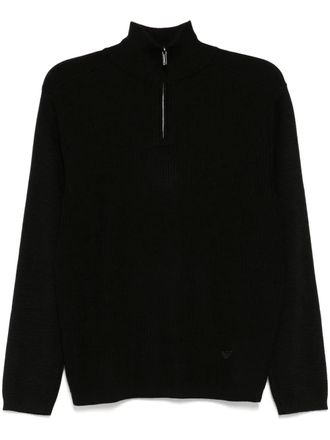 Emporio Armani half-zip jumper - men - Lyocell/Wool/Acrylic - S - Black