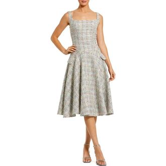 Mac Duggal Sleeveless Drop Waist Boucle Midi Dress in Pastel Multi at Nordstrom, Size 10