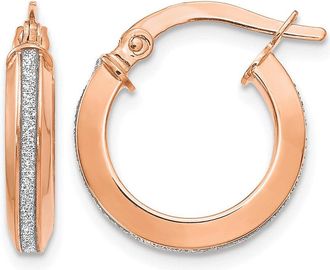 Diamond2Deal 14K Rose Gold Polished Glimmer Infused Hoop Earrings