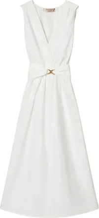 Twin-Set Sleeveless Midi Dress with Deep V-Neckline