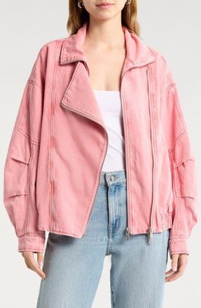 Avec Les Filles Denim Bomber Jacket in Sunset at Nordstrom, Size Xx-Large