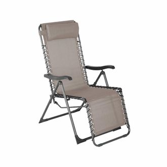 Mobili Rebecca Tumbona plegable de acero y poli&eacute;ster beige y gris, 113x66x104 cm