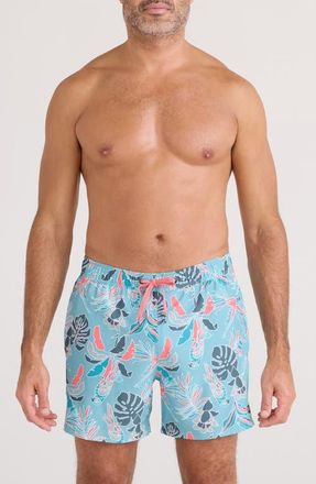 Saxx Oh Buoy 2N1 5-Inch Volley Swim Trunks in Island Trpcs-Blu Tde at Nordstrom, Size Xx-Large