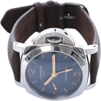 Officine Panerai Panerai Pre-owned, Vintage, unisex, Blauw, ONE Size, Leer, Pre-owned Luminor GMT