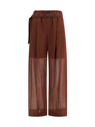 Brunello Cucinelli Womens Loose Cotton Trousers With Monili Mulberry