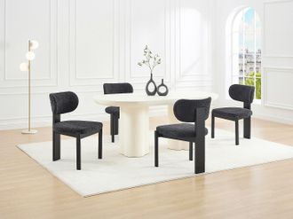 Vente-Unique Set di 2 sedie in tessuto boucl&eacute; e legno di hevea - Nero - WILANA