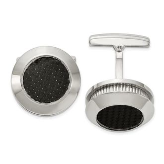 Diamond2Deal Stainless Steel Polished and Textured Black Carbon Fiber Inlay Cufflinks