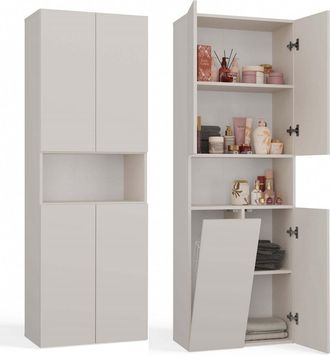 OEM Mueble De Ba&ntilde;o Independiente, Estante, Columna Con Cesta - Beige Cachemir, Sistema De Apertura A Presi&oacute;n, Para Guardar Toallas Y Cosm&eacute;ticos
