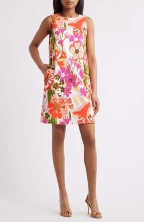 Anne Klein Floral Print Sleeveless Shift Dress in Egret Multi at Nordstrom, Size 10