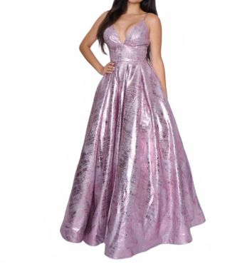 Nina Canacci Metallic Ball Gown Prom Dress In Rose Gold