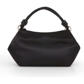 Badgley Mischka Noelle Crystal Handle Satin Pouch in Black at Nordstrom, Size Small