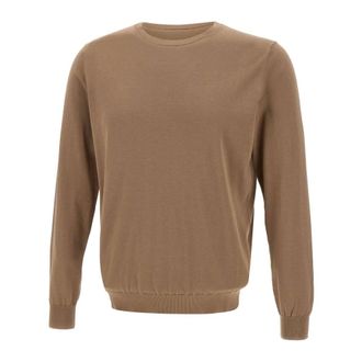 KANGRA Round-neck Knitwear, male, Brown, Size: 4XL Silk and Cotton Crew Neck Sweater