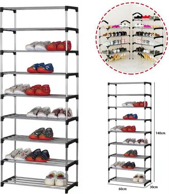 Trade Shop Trade Shop - Scarpiera Scaffale Casa Multiuso 9 Ripiani In Metallo Impilabile 60x30x140cm