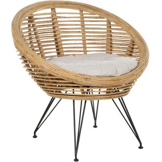 Beliani Beliani - Sedia Boho Rattan Light Beige Cuscino Tessuto Cotone Media Resistenza Indoor Outdoor Naturale Maratea