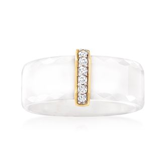 Ross-Simons White Ceramic and Diamond Ring With 14kt Yellow Gold