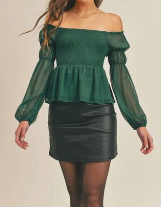 Sadie & Sage Smocked Peplum Top In Diverse Forest