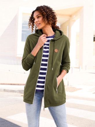 Casual Looks Shirtjacke CASUAL LOOKS Sweatjacke, Damen, Gr. 36, gr&uuml;n (oliv), 100% Baumwolle, unifarben, Shirts Shirtjacke