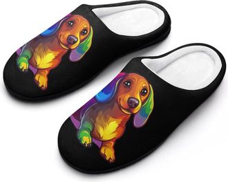 Generic Colorful Dachshund Womens Slippers Warm House Slippers Indoor House Shoes with Anti-Skid Rubber Sole
