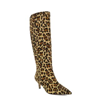 Dune London Womens Ladies Smooth - Kitten-Heeled Knee-High Boots - Leopard - Size UK 4