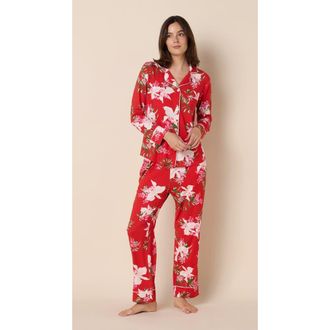 The Cats Pajamas Pima Knit Pajama Set in Flora Festiva at Nordstrom, Size X-Small