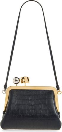 Jacquemus Le Berlingot Croc Embossed Leather Frame Shoulder Bag in Dark Navy 390 at Nordstrom