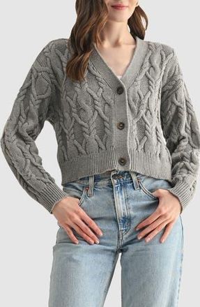 All in Favor Cable Crop V-Neck Cardigan in Grey at Nordstrom Rack, Size Small