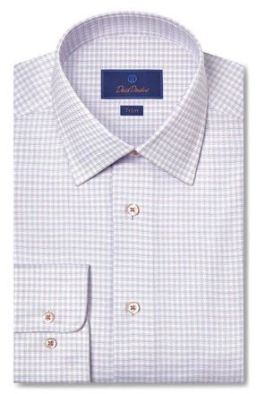 David Donahue Trim Fit Stretch Cotton Twill Dress Shirt in White/berry at Nordstrom, Size 14.5 - 32