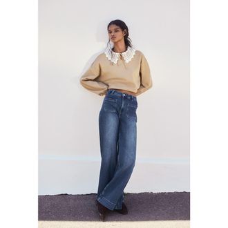 H&M Wide High Waist Jeans in Dark Denim Blue at Nordstrom, Size 10