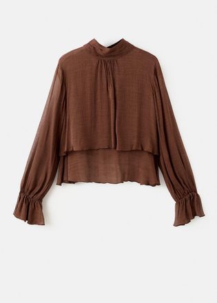 Mango Blusa volants collo alto marrone - Donna - XS - MANGO