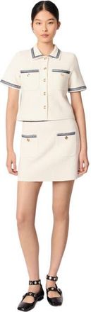 Maje Cropped contrasting trim cardigan in Ecru at Nordstrom, Size X-Small