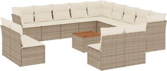 vidaXL Set Sof&aacute;s De Jard&iacute;n 14 Pzas Con Cojines Rat&aacute;n Sint&eacute;tico Beige Vidaxl