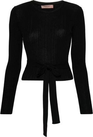 Twin-Set bow-detail top - women - Viscose/Polyamide - L - Black