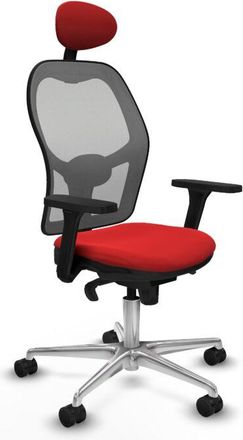 Piqueras y Crespo Jorquera Sincro Malla Gris Similpiel Rojo Brazos 3d Base Aluminio Cabecero Fijo Ruedas 65mm Nailon