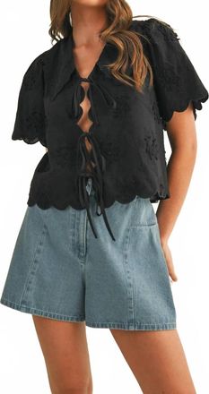 Merci Tie Front Collard Lace Top In Black